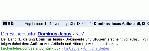 Dominus Jesus Aufbau bei Google