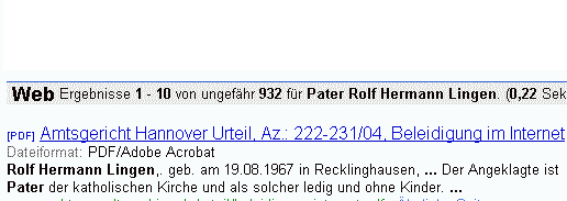 "Amtsgericht Hannover", Az.: 222-231/04, Beleidigung im Internet