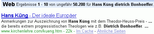 Hans Küng dietrich Bonhoeffer bei G.