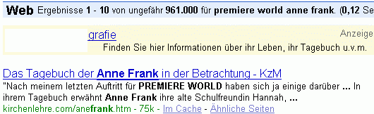 premiere world anne frank bei G.