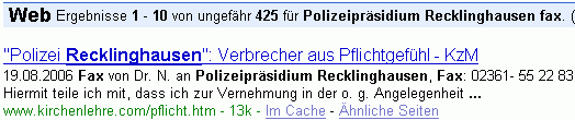 Polizeipräsidium Recklinghausen fax bei G.