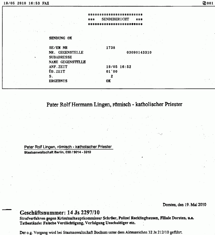 Sendebericht Fax an SA Berlin /w
        KHK Schröer, Polizei Dorsten